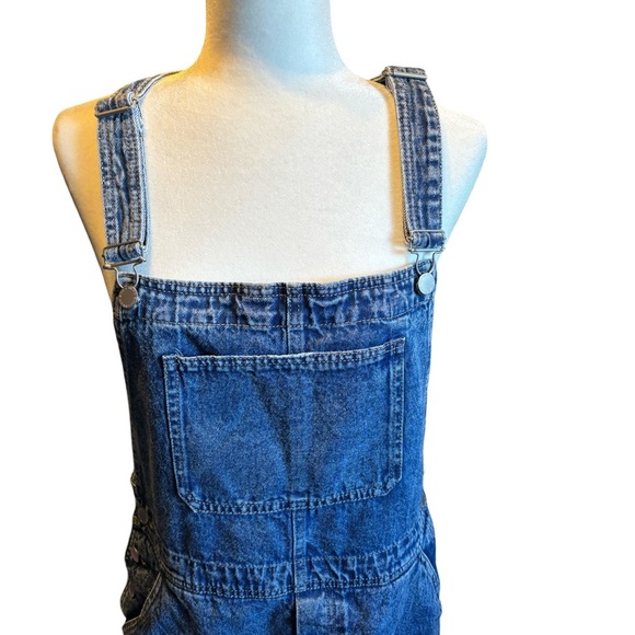 H&M Blue Denim Overall Dress raw edge hem, size 12, EUC - Picture 4 of 5